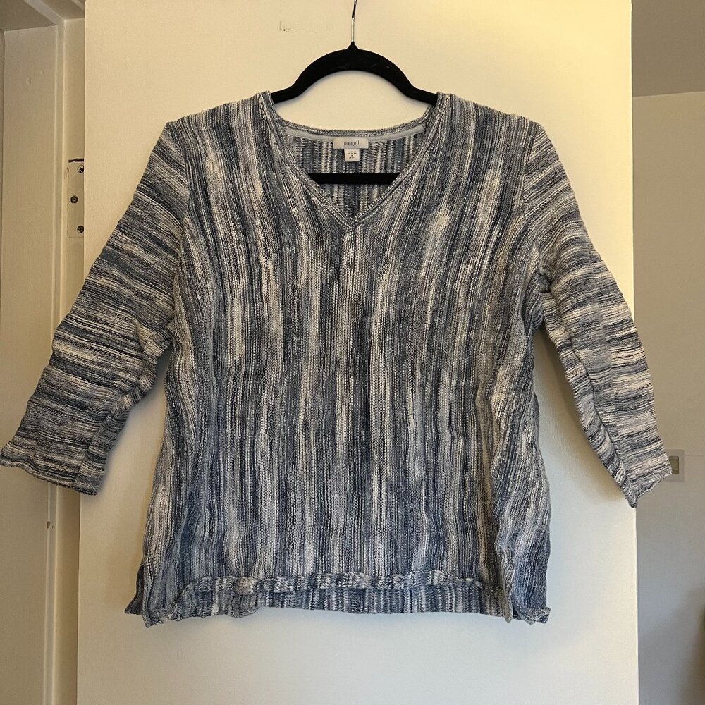 Pure Jill Blue and White Heathered Sweater Size Petite Medium